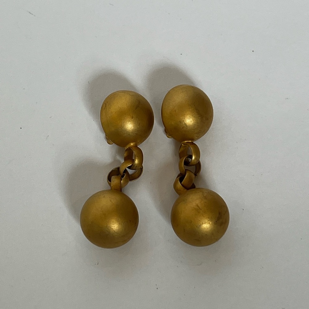 Vintage Givenchy Paris New York Clip On Brushed Gold Dangling Ball Shape Signed